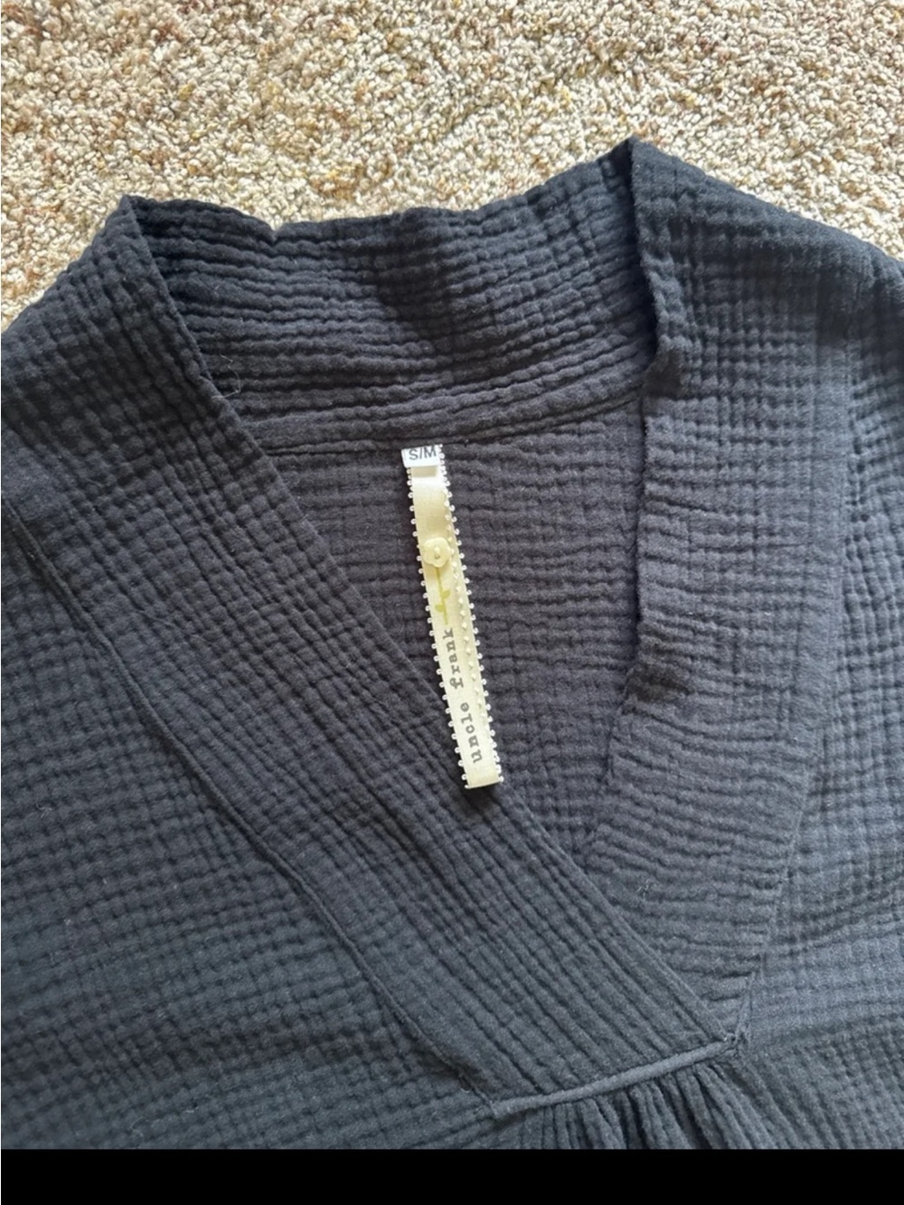 Uncle Frank Black Cotton Gauze Pullover Oversized Midi Dress size Small/Medium - Picture 8 of 12